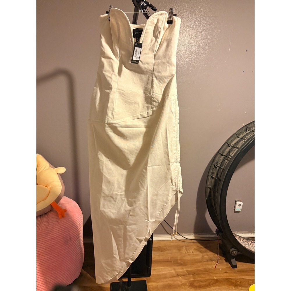 PLT Label Off White Plunge Ruched Midaxi Dress Sz US 4